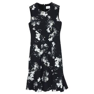ERDEM Jana Floral Knee Length Crepe Black Floral Sleeveless Midi Dress Ruffle 12